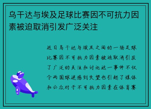 乌干达与埃及足球比赛因不可抗力因素被迫取消引发广泛关注